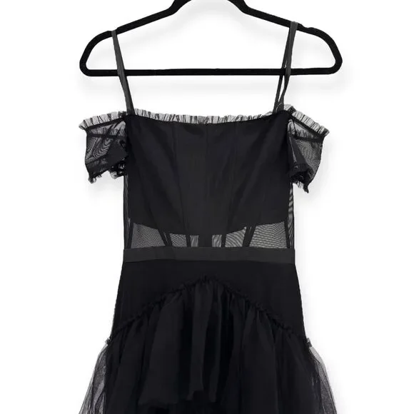Betsy & Adam Black Off The Shoulder‎ Corset Tiered Tulle Evening Dress - Size 0